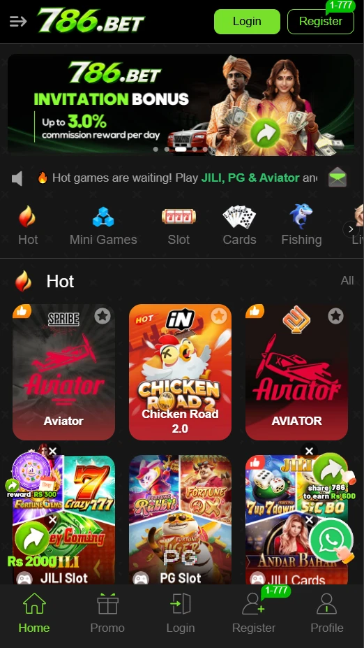 Register and Login on 786 Bet Game